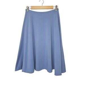 Lands End Knit Flare Skirt Women's S (6-8) Blue Cotton Blend Knee Length Pull On